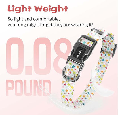 Kazazoo Dog Collar Cute and Soft Nylon Puppy Collar for Boy and Girl, Adjustable Dog Collars for Small Medium Dogs, Colorful Stars-XS