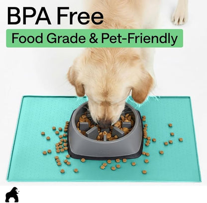 GORILLA GRIP 100% Waterproof Raised Edge BPA Free Silicone Pet Feeding Mat, Dog Cat Food Mats Contain Spills Protects Floors Placemats for Cats and Dogs Water Bowl Pets Accessories 18.5x11.5 Turquoise