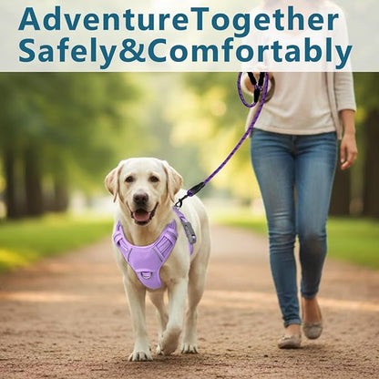 BARKBAY Dog Harness No Pull with ID Tag Pocket - Heavy Duty, Reflective, Easy Control for Large Dogs(Violet Purple,M)