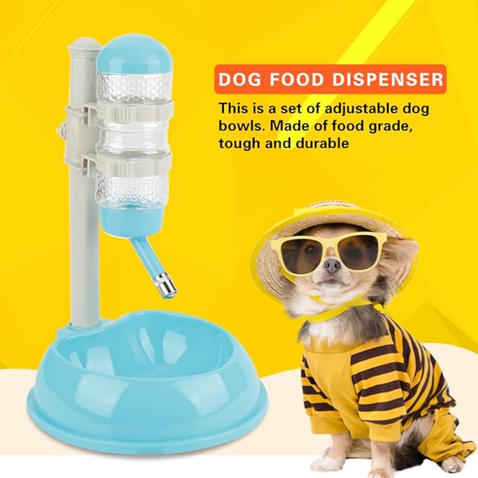 EVTSCAN Dog Food Dispenser, Adjustable Dog Bowl Food Dispenser Drinking Bowl Feeder for Pets Cats Dogs(Blue)