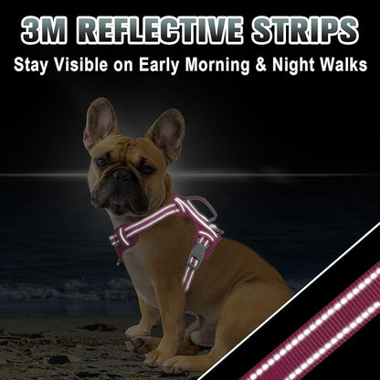 BARKBAY No Pull Dog Harness Large Reflective Dog Harness with Front Clip and Easy Control Handle for Walking Training Running with ID tag Pocket(Pink,XS)