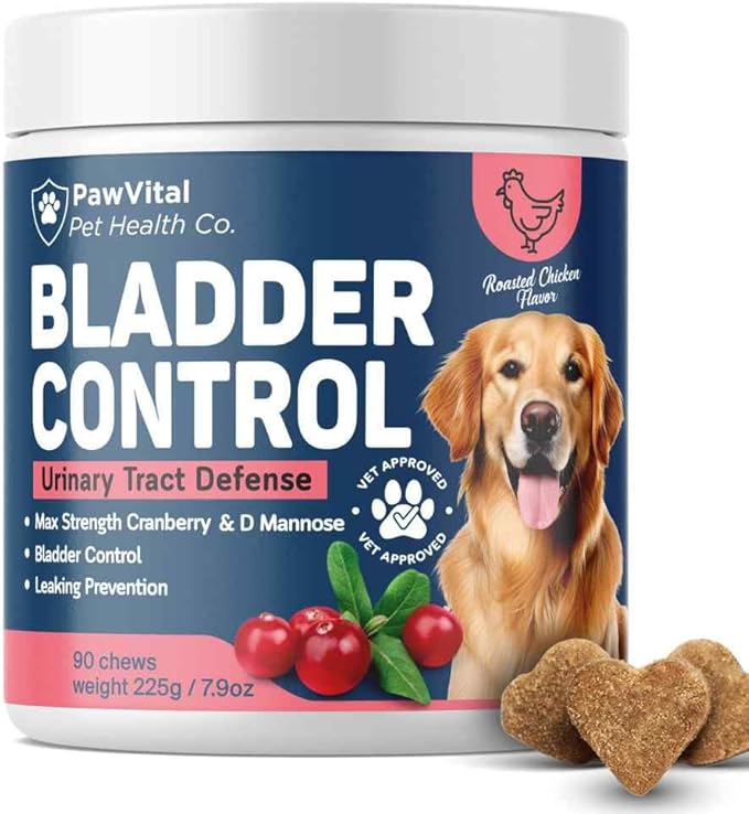 Dog UTI & Bladder Control Chews – Cranberry & D-Mannose Urinary Tract Support for Dogs, Helps Stop Leaking & Incontinence, All-Natural Chicken Flavor, 90 Soft Chews