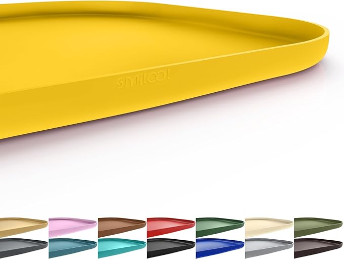 Smilool Silicone Pet Food Mat with Raised Edge for Food and Water Bowl, Dog Feeding Mats, Cat Food Trays for Floor Waterproof, Rubber Tray for Dogs and Cats, 22 x 14 x 0.8 Vivid Yellow