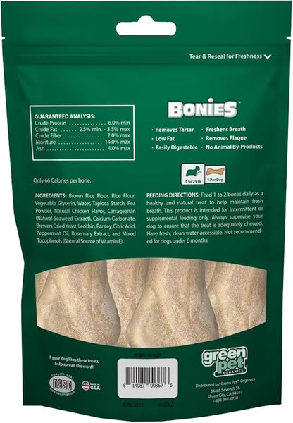 Bonies Natural Breath and Dental Formula Small-Sized Single Bone - All-Natural Ingredients, Fresh Breath, Cleans Teeth, Low Calories, Chicken Flavor, Small Dogs, 15 Bones