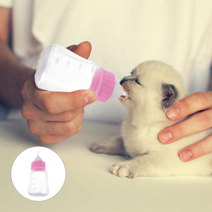 POPETPOP Pet Bottle Kits- Kitten Puppy Bottle Cat Feeding for Rabbits, Puppy Milk Feeder Small Pet Feeding Tool (Pink)