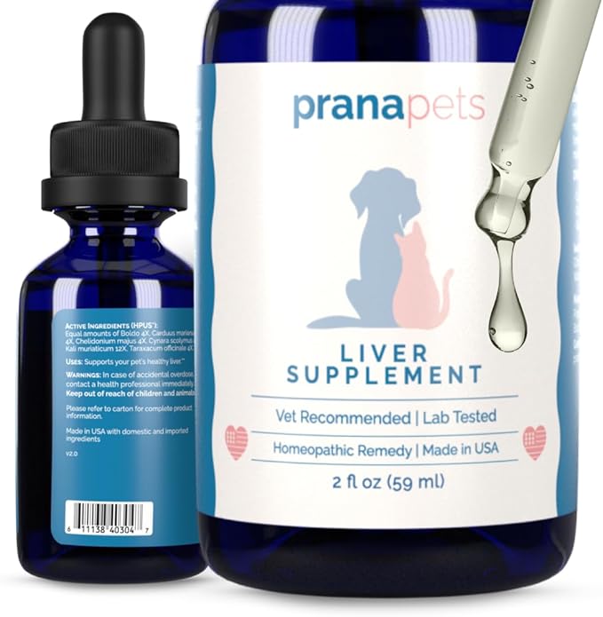 PranaPets Liver Supplement for Pets Naturally Aids in Healthy Liver Function for Dogs & Cats | Herbal Formula Helps Relieve Abdominal Pain, Indigestion & Inflammation of Liver & Gallbladder