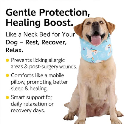 LovinPet Dog Recovery Collar, Adjustable Soft Cone for Medium & Large Dogs, Post-Surgery Comfort & Lick Prevention, Starlight Rainbow Unicorn Prints,Blue