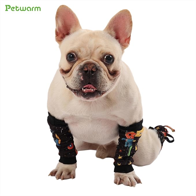 PetWarm Dog Recovery Sleeve 4pcs Set, Dog Leg Sleeve, Ideal for Comfort and Support During Pet Recovery, Suitable for Active or Support Recoverying Pet Use, Black Gold, S