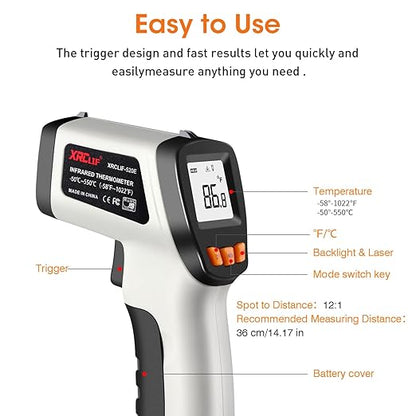 XRCLIF Infrared Thermometer Gun -581112, Laser Thermometer Temperature Gun with LCD Display, Ideal for Cooking, BBQ, Oven, Adjustable Emissivity