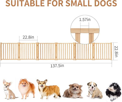 YOCAN Paint-Free Wooden Freestanding Dog Gates for The House,Doorways, Stairs,Wood Dog Fences Indoor Pet Gate,Step Over Fence-6 Panel H:23”