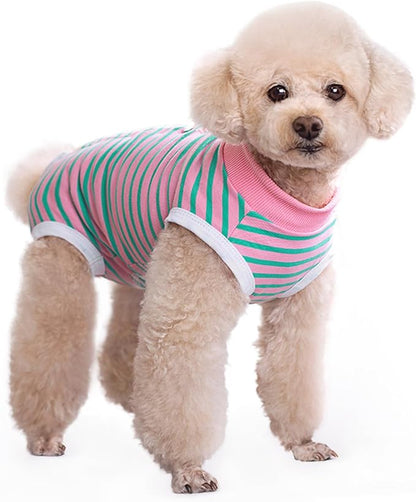 Dog Surgery Recovery Suit,Female Male Puppy Shirt,Dog Spay Neuter Onesie,E-Collar Cone Alternative,Abdominal Wound Protector,Prevent Licking Wound(Pink Green Stripe-xs)