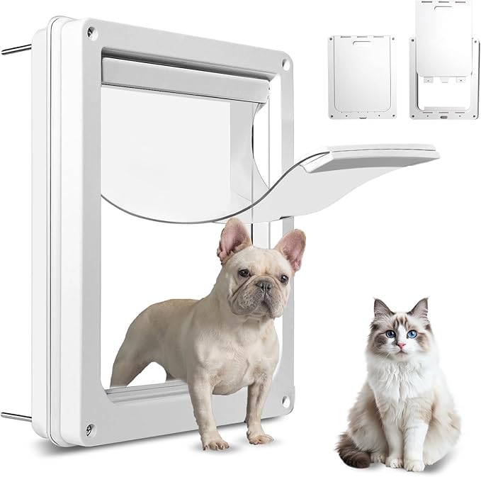 Never Rust Plastic Dog Door with Soft Clear Magnetic Flap and Snap-in Closing Panel, 12x14'' 2-Way Locking Pet Door for Doors and Walls up to 2.17'' Thick, Weatherproof Cat Door, Easy to Install (S)