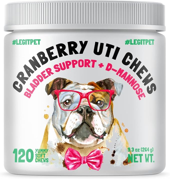 Cranberry UTI Chews for Dogs Bladder Suppot + D-Mannose Supports Kidney Urinary Tract 120 Chews and Liquid Glucosamine for Dogs Bacon Flavour with Chondroitin, MSM & Hyaluronic Acid 8 oz