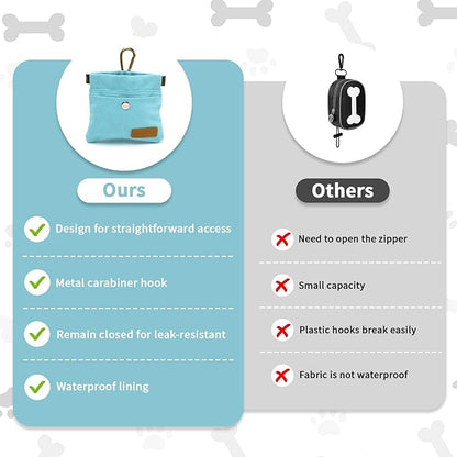 Dog Treat Pouch, Hand Free Dog Training Treat Bag with Carabiner & Magnetic Buckle, Auto Closing Pet Walking Bag for Puppy Travel or Outdoor Use, Pet Feed Snack Reward Pocket, Blue