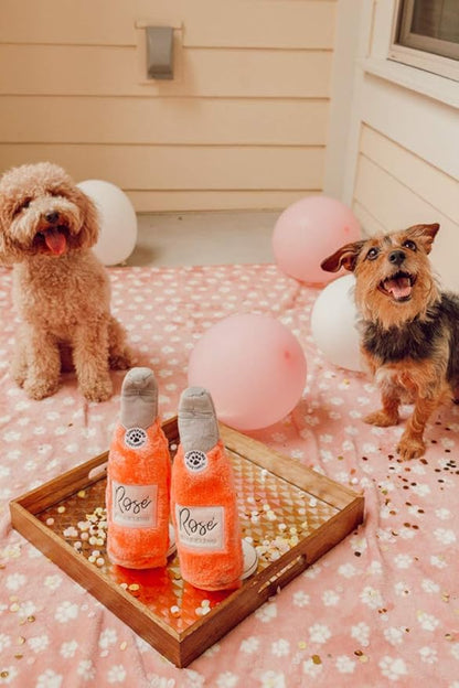 ZippyPaws Happy Hour Crusherz - Interactive Dog Toys to Keep Them Busy, Squeaky Plush Pet Toy for All Breeds, for Small, Medium, & Large Dogs, Drink Themed Crinkle Water Bottle Toy - Rosé