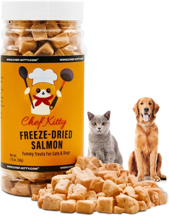 Freeze Dried Salmon Cat Treats | 100% Wild Caught Salmon Dog Treats, Grain- Free | High Protein, Single Ingredient Cat & Dog Food Toppers | No Additives or Preservatives | Tested in USA | 1.4 oz
