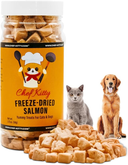 Freeze Dried Salmon Cat Treats | 100% Wild Caught Salmon Dog Treats, Grain- Free | High Protein, Single Ingredient Cat & Dog Food Toppers | No Additives or Preservatives | Tested in USA | 1.4 oz