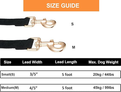 Soft Cotton Dog Leash, 5 Ft Heavy Duty Corduroy Dog Leashes with Gold Metal Hook for Small Medium Large Dogs,Medium,Black