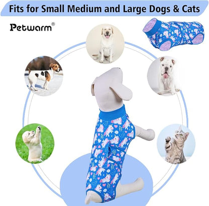 PetWarm Dog Surgery Suit, Dog Surgical Recovery Suit Female and Male, Onesies for Dogs, Anti-Licking Surgery Recovery Shirt for Dogs, Unicorn Pattern, Blue, S