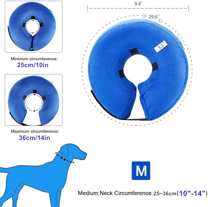 VST Comfortable Inflatable Cone Collar for Dogs,Adjustable Soft Pet Recovery Collar Prevent Pets from Touching Biting Scratching at Injuries Wounds (M)