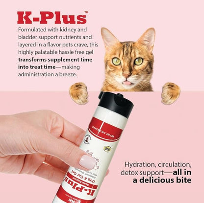 K-Plus Gel for Dogs & Cats – Potassium Citrate & Cranberry Supplement for Kidney, Urinary Tract Health, UTI Relief, Stone Prevention, Electrolyte Balance, Muscle & Heart Function - Made in USA - 5 oz