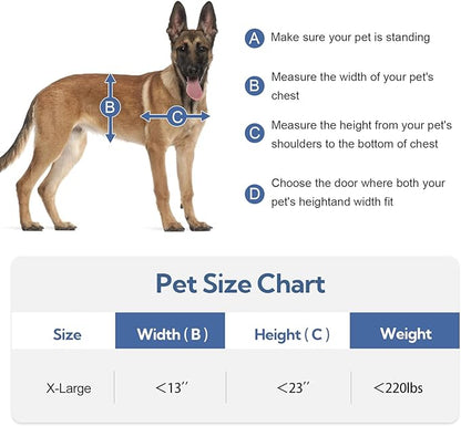 Aluminum XL Dog Door for Exterior Door,Open Size:24.4" H x 13.8" W,Heavy Duty Doggy Door with Enclosed Magnetic Flaps,Extreme Weather Doggie Doors (Black, X-Large)