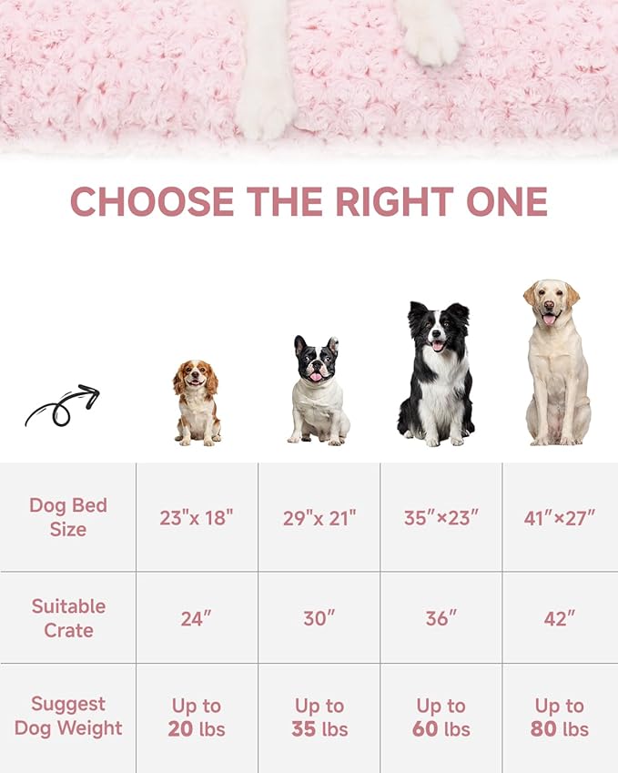 KSIIA Washable Dog Bed Deluxe Plush Dog Crate Beds Comfy Kennel Pad Anti-Slip Pet Sleeping Mat for Large, Jumbo, Medium, Small Dogs Breeds, 23" x 18", Pink