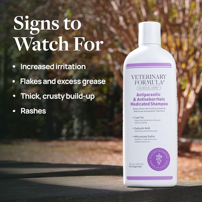 Veterinary Formula Clinical Care Antiparasitic & Antiseborrheic Medicated Dog Shampoo - Helps Support Healthy Skin and Coat, Soothes Flaky, Dry, Greasy Skin - 16 oz (Pack of 2)