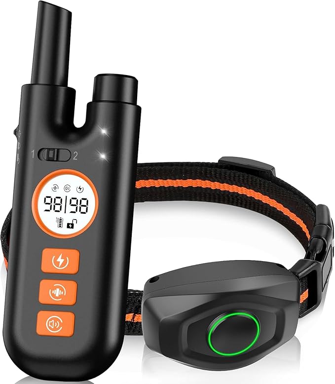 Dog Shock Collar for Dogs, Dog Training Collar with Remote Control Range 1300Ft, 3 Training Modes, Beep, Vibration, Shock, IPX7 Waterproof Rechargeable Electric Shock Collar