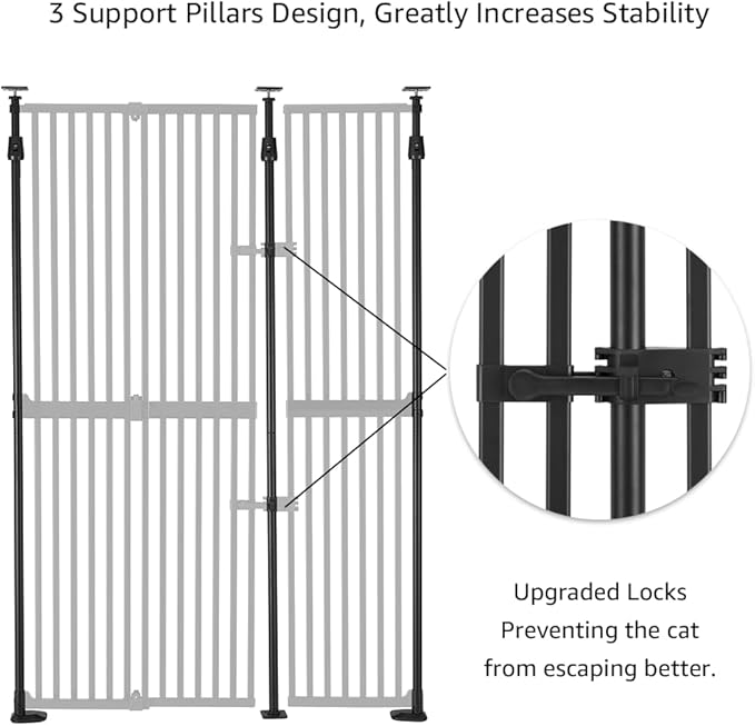 unipaws 75" High Extra Tall Cat Gate, Auto Closing and No Drilling Safety Gate for Doorway Hallway Stairs, Cat Dog Proof, Fit for 35"-51" Wide Opening, Indoor Use, Black
