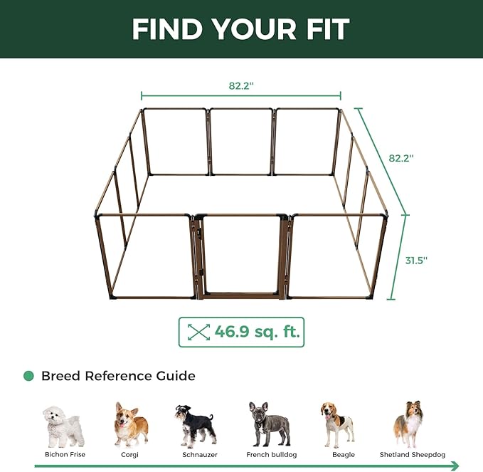 FXW AuraSpace Pro Acrylic Indoor Dog Playpen, Heavy-Duty with Metal Frame, 32" Height 12 Panels for Small and Medium Dogs, Walnut│Patented