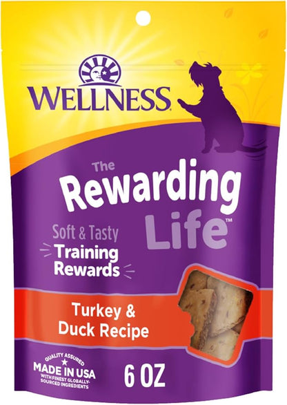 Wellness Rewarding Life Dog Treats, Training Treat, Grain Free, Soft Turkey & Duck (6 Ounce Bag)
