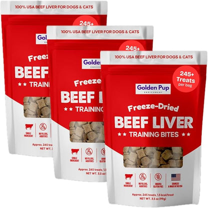 Beef Liver Dog Treats, Freeze Dried Beef Liver for Dogs, Single Ingredient, Human Grade, No Fillers, High Protein, Grain Free, Gluten Free, All Natural Meal Topper, Made in the USA (3-Pack)