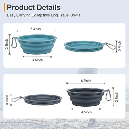 Kytely Collapsible Dog Bowls Medium, 2Pack Foldable Dog Travel Bowl, Portable Pet Water Food Bowl with Clasp, Pet Cat Feeding Cup Dish for Traveling, Walking, Hiking (Blue+Grey)