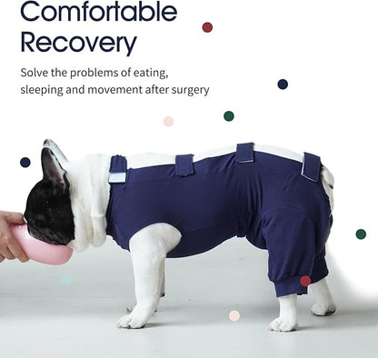 IECOii Dog Recovery Suit - Soft Surgical Onesie for Post-Surgery Dogs, Protects Abdominal and Rear Leg Wounds, Stops Licking, L-Blue
