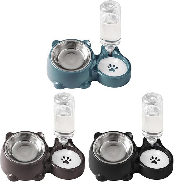 Compact Dog Feeding Station Automatic Water Bottle Removable Stainless Steel Dish Spill Design Double Dog Bowls with Water Bottle