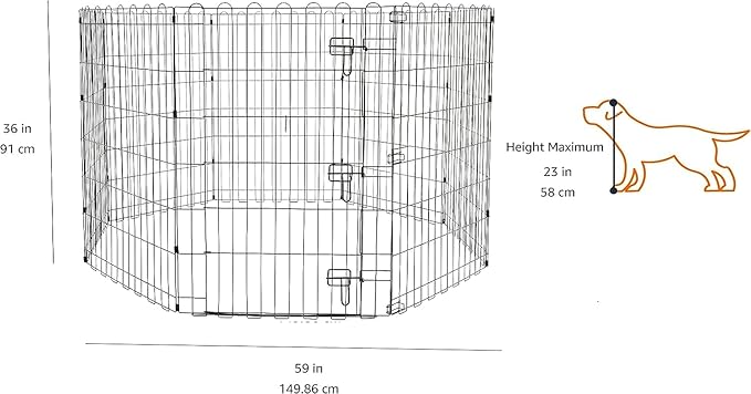 Amazon Basics Foldable Metal Exercise Dog Playpen, Indoor/Outdoor, Single Door, 8 Panels, 36 Inches, Medium, Black