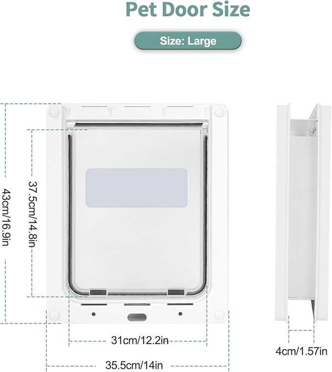 Large Doggie Door with Magnetic Locking Panel for Home Security - Durable & Weatherproof Outer Size 16.9x14in for Medium to Large Dogs, Cats, Pets. Easy to Install