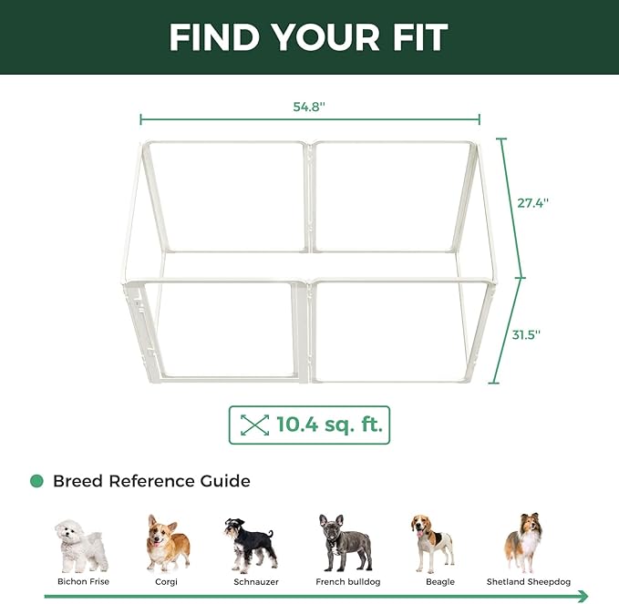 FXW AuraSpace Pro Acrylic Indoor Dog Playpen, Heavy-Duty with Metal Frame, 32" Height 6 Panels for Small and Medium Dogs, White│Patented