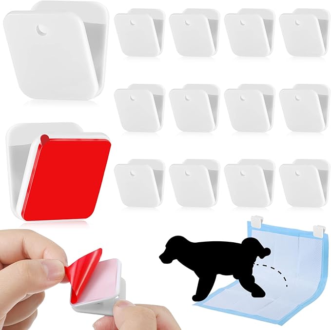 Yalikop 12 Pcs Wall Pee Pad Holder Dog Potty Training Pad Sticky Wall Clip Transparent Adhesive Clips with 6 Pcs Strong Adhesive(White)