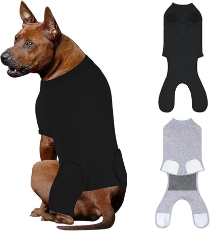 2 Packs Breathable Cotton Dog Recovery Suit for After Neuter Spay Abdominal Wounds Protector, Professional Anti-Licking Onesies for Male Female Pets Surgery Bandages, XL Black Grey Pure