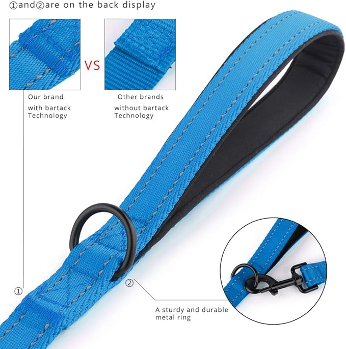 Plutus Pet Double Handle Dog Leash 4ft, Heavy Duty, Reflective Dual Handle Dog Leash for Safety Training, for Medium Large Dogs,2 Handle Leads(Blue)