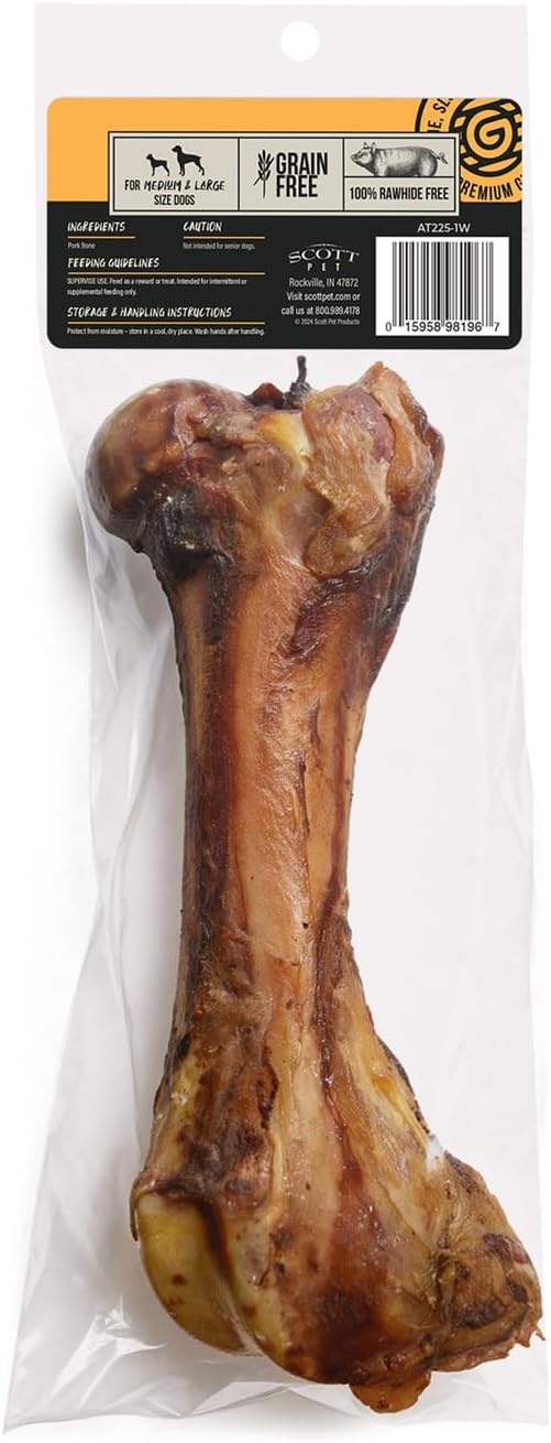 Scott Pet Grillerz Vacuum Sealed Ham Bone, 1 Count, Rawhide Free, All Natural Treat for All Breeds, Long Lasting, Easy to Digest, Dog Chew for Healthy Teeth