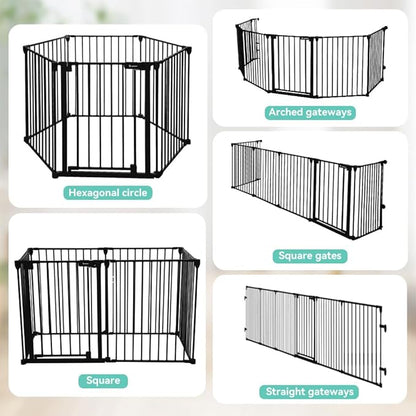 COMOMY 150" Extra Wide Baby Gate with Door, Dog Gates for The House Doorways Fireplace, Auto Close Baby Fence Play Area, Walk Through Pet Gate, Hardware Mounted, 6-Panels (30" Tall, Black)