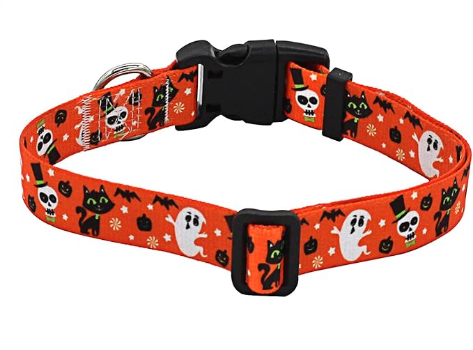 Mihqy Halloween Dog Collar - Pumpkin Bat Ghost Pattern - Adjustable for Small Medium Large Dogs(Halloween,XS)
