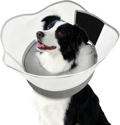 Inflatable Dog Cone with Transparent Shield, Large Size Protective Dog Donut Collar After Surgery Soft Donut Cone for Dogs, Gray, Large