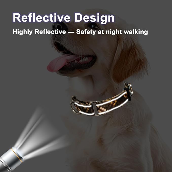 Fall Reflective Martingale Collar for Dogs with Quick Release Buckle Autumn Dog Collars (Brown Plaid, Small)