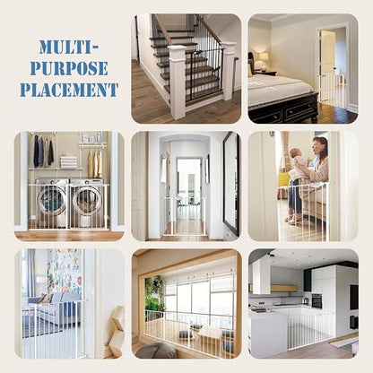 DEARBB Triple Lock Baby Gate for Stairs Doorways and House 31" to 86" Extra Wide Pressure Mounted Easy Walk Through Auto Close Safety Pet Gate White 31.1-48.42"