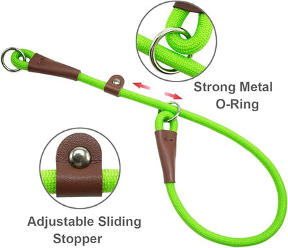 MayPaw Slip Collar Nylon Rope Adjustable Collar for Dog Training- No Pull Round Martingale Dog Collars for Small Medium Dogs (20" x 1/4", Green)