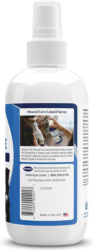 Vetericyn Plus Dog Wound Care Spray | Healing Aid and Skin Repair, Clean Wounds, Relieve Dog Skin Allergies, Safe for All Animals. 8 Ounces